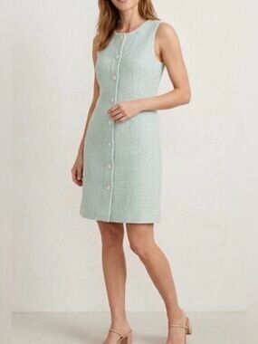 J.Crew Bouclé Tweed Button Front Shift Mint Dress 12 Preppy Mod Classic NWT